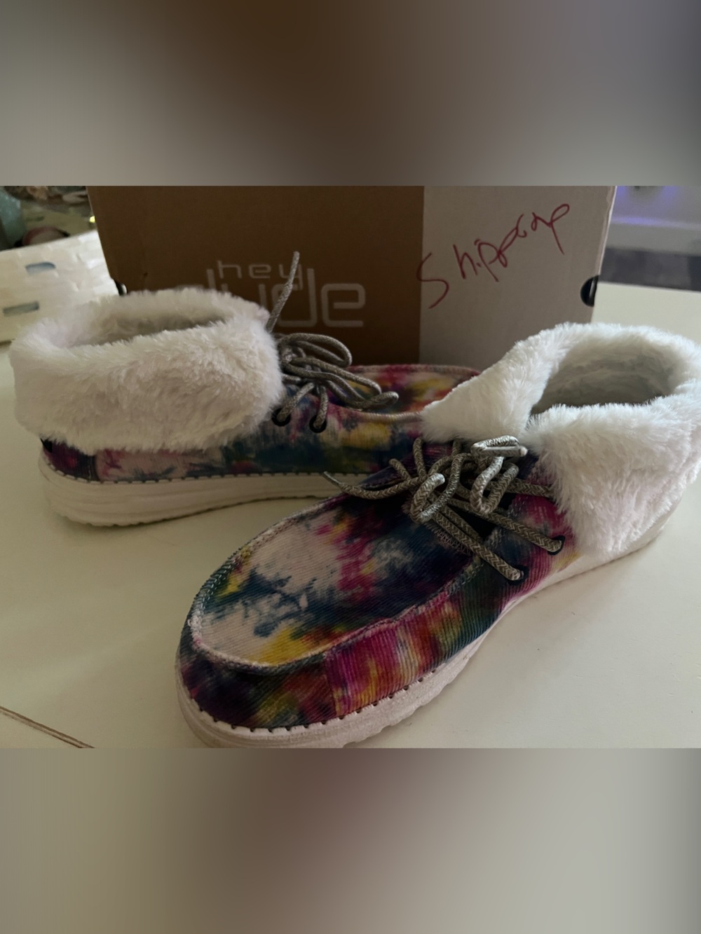 Hey Dude Multicolor Tie-Dye Faux Fur Lined Slip-On Shoes
